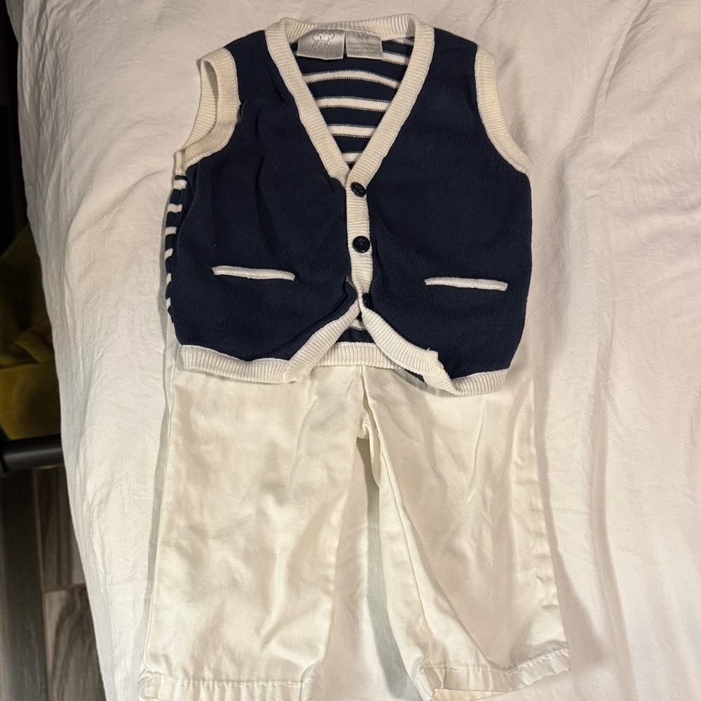 Koala Kids Navy and Cream Striped Dress Set